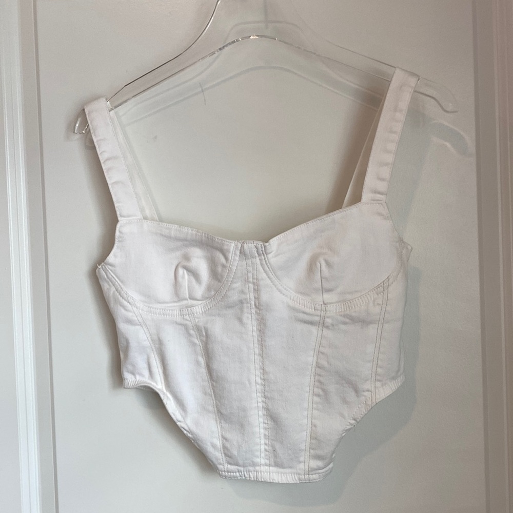 Zara Premium White Denim Stretch Back Zip Buster Camisole SIZE MEDIUM